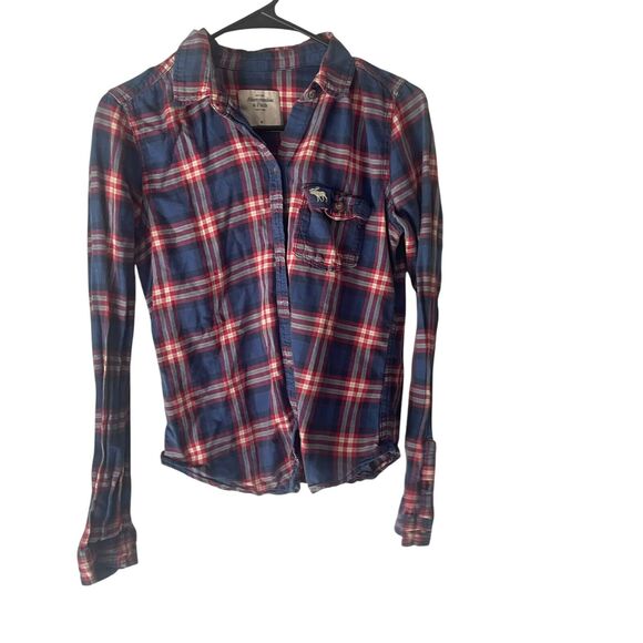 Abercrombie Kids Girls Size Medium Peppy Y2k Blue Flannel Button Up Shirt - Picture 1 of 9